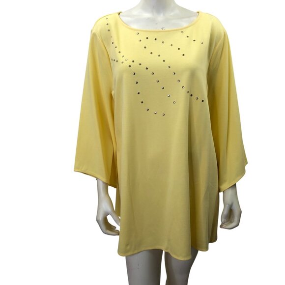 SLIM FACTOR Yellow Tunic Top With Stone Detailing & Wide Sleeves‎ L NWT - Picture 1 of 7